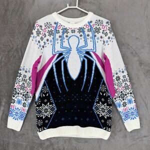 Merchoid Marvel Spider-Gwen Ghost-Spider Holiday Knit Sweater Small White Pink